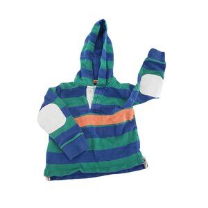 Mini Boden Hooded Sweat Shirt Green Blue Orange Stripes Elbow Patch Size 2-3 yea